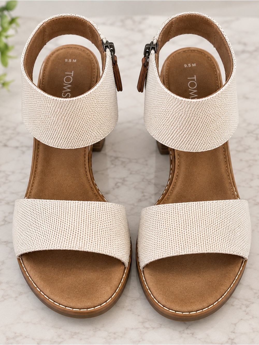 TOMS Women's Cream Textured Two-Strap Ankle Sandals
